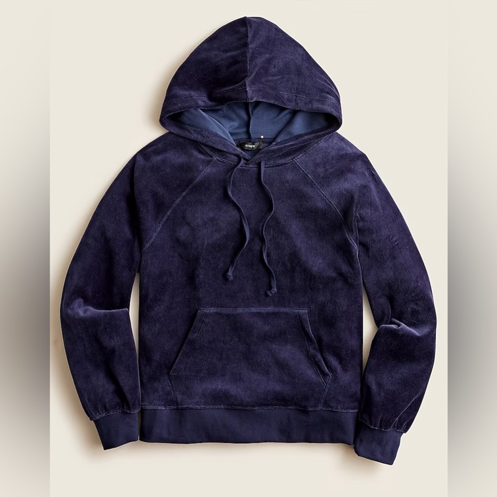 NEW Women’s J.Crew Relaxed Velour Hoodie in NAVY Pullover